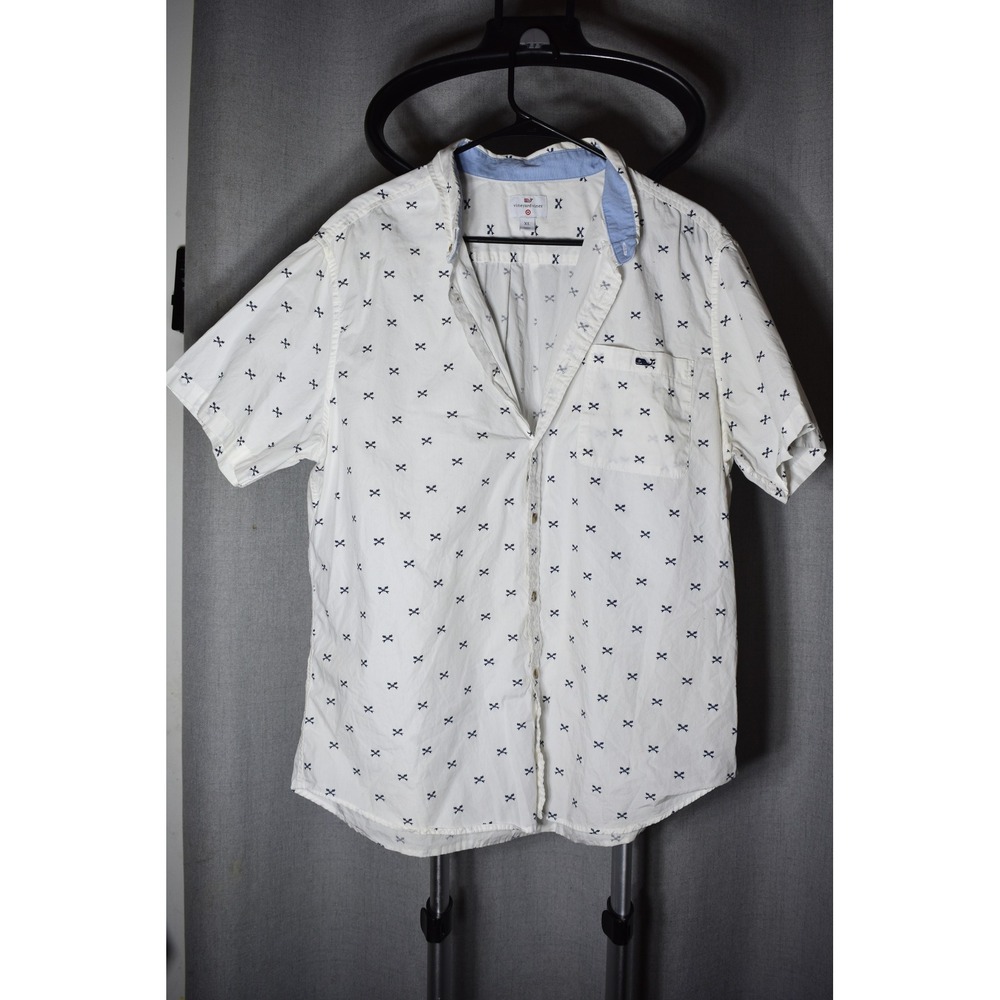 Vineyard Vines for Target Mens XL White Navy Crossed Oar Short Sleeve Button DWN